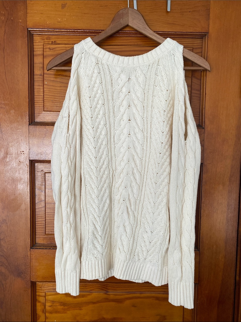 LOFT Cream Cable-Knit Crewneck Sweater